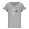 thumbnail image 4 of HAPIMO Women's Trendy Loose Tops Dressy Tunic Clearance V Neck Pullover Elegant Casual Relaxed Blouses for Teen Girls Floral Graphic Summer Tees Ruffle Sleeve Gray M, 4 of 6