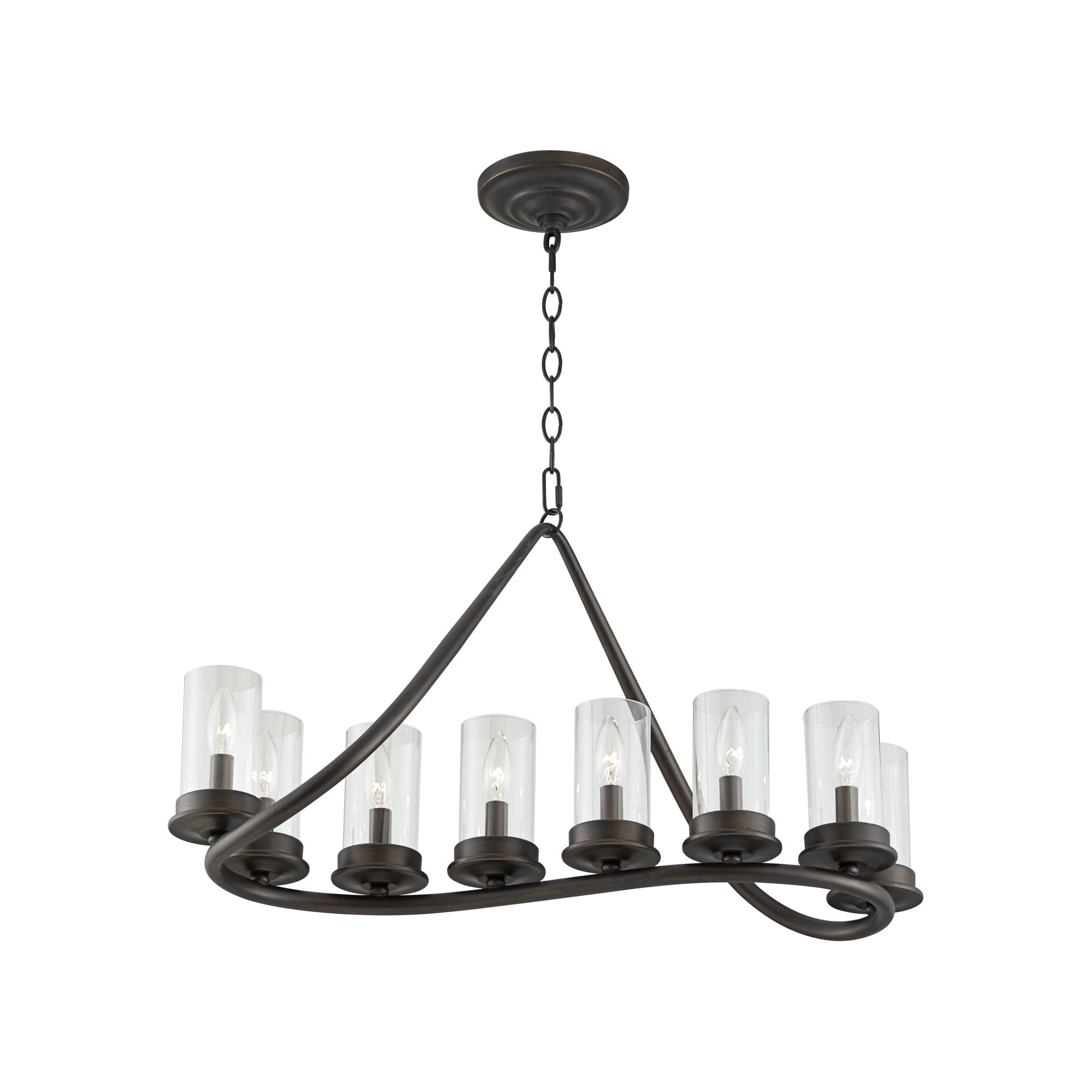Franklin Iron Works Heritage Bronze Linear Pendant Chandelier 29 3/4" Wide Farmhouse Rustic Glass Shade 8-Light Fixture for Dining Room Kitchen Island
