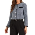 thumbnail image 4 of CHAQUETA DE TWEED PARA MUJER CON CUELLO REDONDO Y CIERRE DE BOTONES DE LARGA MANGA M AZUL BLANCO, 4 of 6