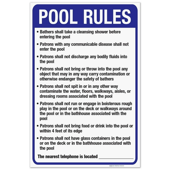 New Hampshire Pool Rules Sign, Complies With State Of New Hampshire Pool Safety Code, 24x36 Corrugated Plastic