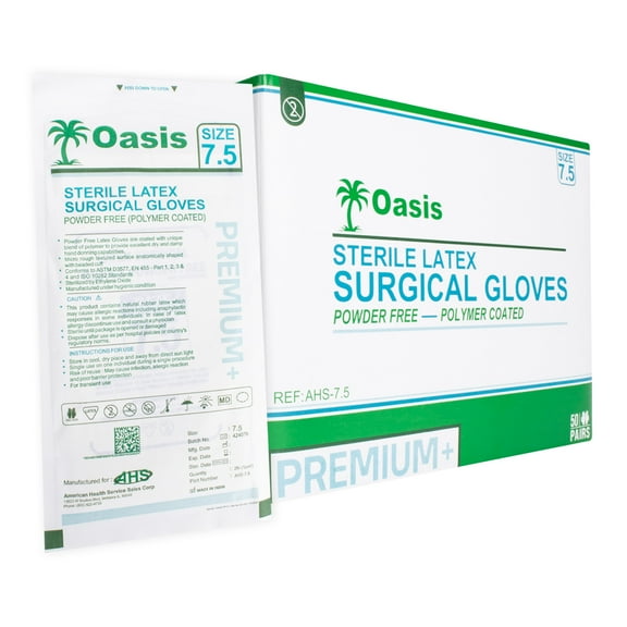 AHS Sterile Latex Surgeon/Surgical Gloves, Size 7.5, Powder-Free, 50 Pairs/Box