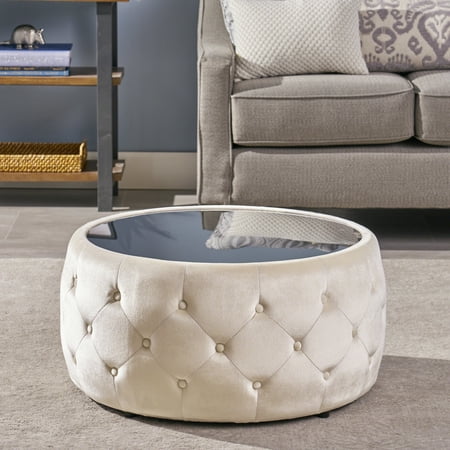 Ivy Glam Velvet And Tempered Glass Coffee Table Ottoman Beige Com - Chrome Glass Ottoman Coffee Table In Black Ivy Glam Velvet And Tempered Glass Coffee Table Ottoman Beige Com - Chrome Glass Ottoman Coffee Table In Black