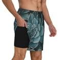thumbnail image 2 of Yiaed Blue Color Cactus Print Mens Swim Trunks Bathing Suit Compression Liner Beach Swim Shorts Swimwear Quick Dry Zipper Pocket No-Chafing Board Short-Small, 2 of 6
