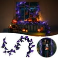 thumbnail image 2 of 6.6ft Halloween Garland with Lights, ,Halloween Decorations, Light Up Black Garland with Purple Flowers for Mantle Fireplace Table Home Decor, 2 of 5