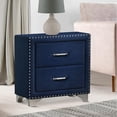 thumbnail image 2 of Cale 26 Inch Modern Wood Nightstand, Velvet Upholstered, Nailhead, Blue - Saltoro Sherpi, 2 of 6