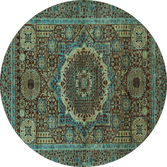 Ahgly Company Indoor Round Abstract Light Blue Modern Area Rugs, 5' Round