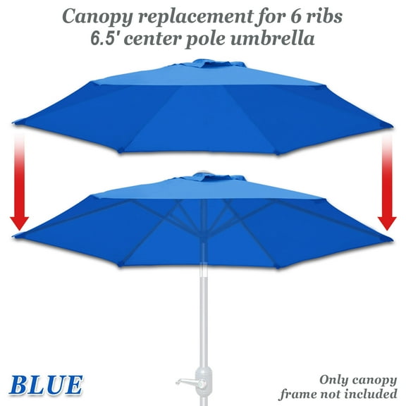 Sunny Replacement Umbrella Canopy Cover for 6.5ft 6 Ribs Patio Market Umbrella (CANOPY ONLY) (Blue)