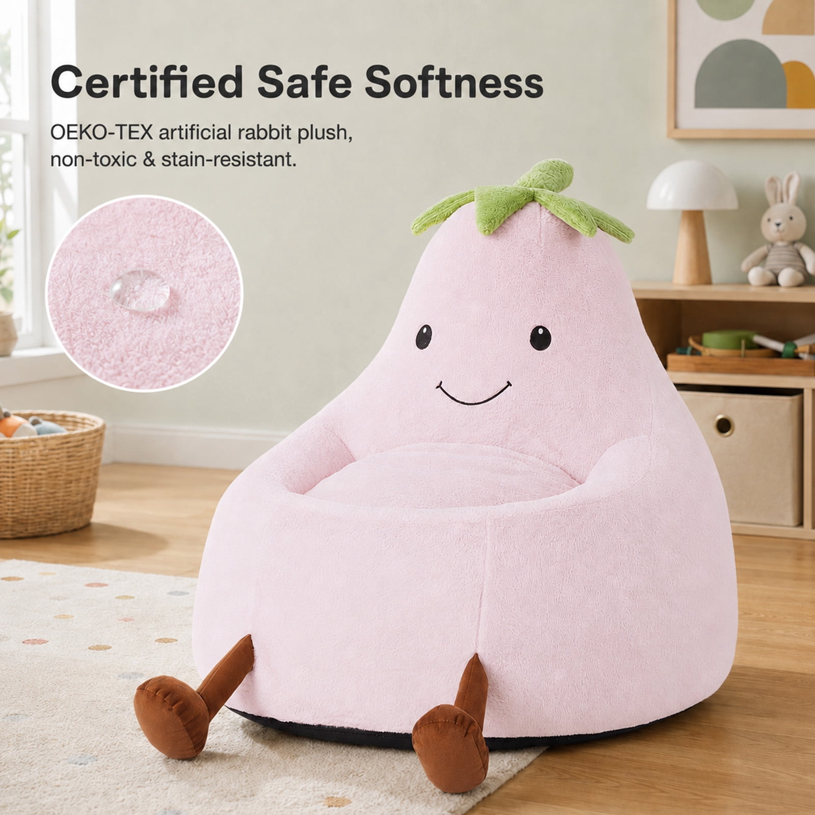 Alvantor Kids Bean Bag Chair, Stuffed Toddler Couch with Artificial Rabbit Fur Cover for Teens & Kids, Comfy Lazy Sofa Chair for Reader, Living Room, Bedroom