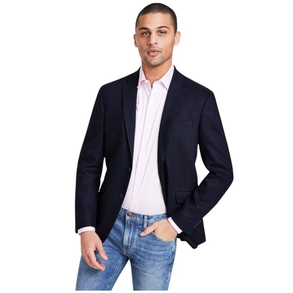 Kenneth Cole Mens Slim fit Sport Coat Blazer 36 R Navy Blue Solid Stretch Linen