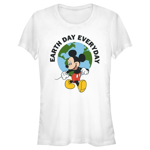 Junior's Mickey & Friends Earth Day Everyday  Graphic Tee White X Large
