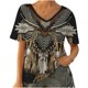 thumbnail image 2 of ICHUANYI Clearance Women Casual Ethnic Style Feather Print T-shirt Short Sleeve V-Neck Tops Loose(Brown, XL) ICHUANYI WER2023081117341, 2 of 6