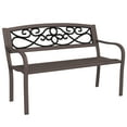 thumbnail image 2 of Outsunny Outdoor Bench with Floral Design Backrest, Metal Bench, Brown, 2 of 9