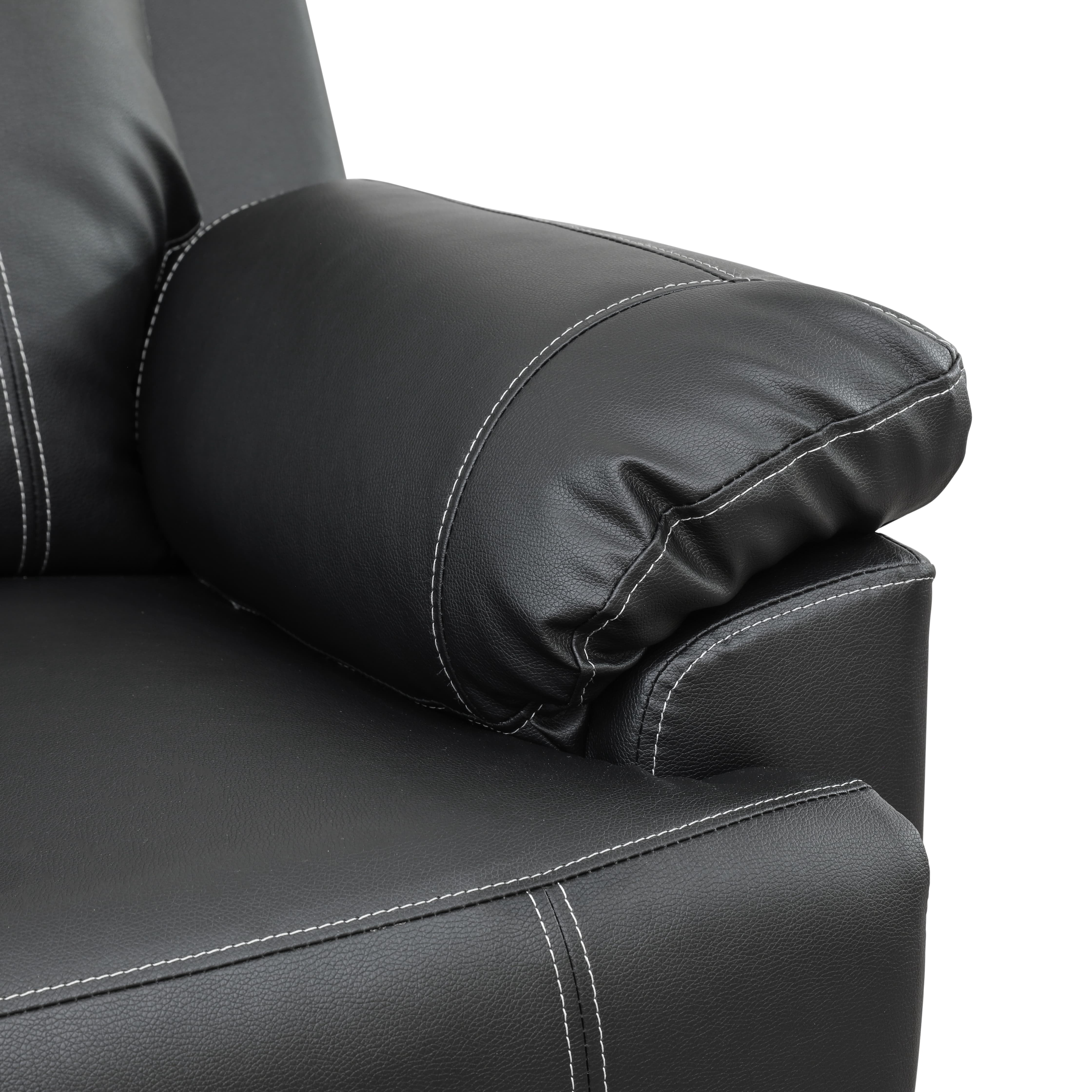 MAYEERTY Reclining Sofa, 3-Seat Breathable Semi-PU Leather Recliner with Adjustable Backrests for Living Room, Black