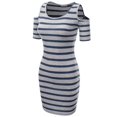 thumbnail image 1 of FashionOutfit Women's Super cute Stripe patterned off the Shoulder Shirt Dresses, 1 of 3