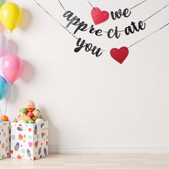 SOPOTUTU 2Set Black Glitter T You Banner with Red Heart for Office Staff Appreciation Decor