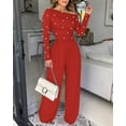 thumbnail image 3 of CHICME Jumpsuits for Women Dressy Pearls Decor Long Sleeve Casual Ruched Wide Leg Rompers Red-M, 3 of 8