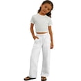 thumbnail image 6 of Miluxas Girls Wide Leg Linen Pants High Waist Split Ankle Casual Lounge Beach Vacation Pants Spring Summer White 12 Years(150), 6 of 6