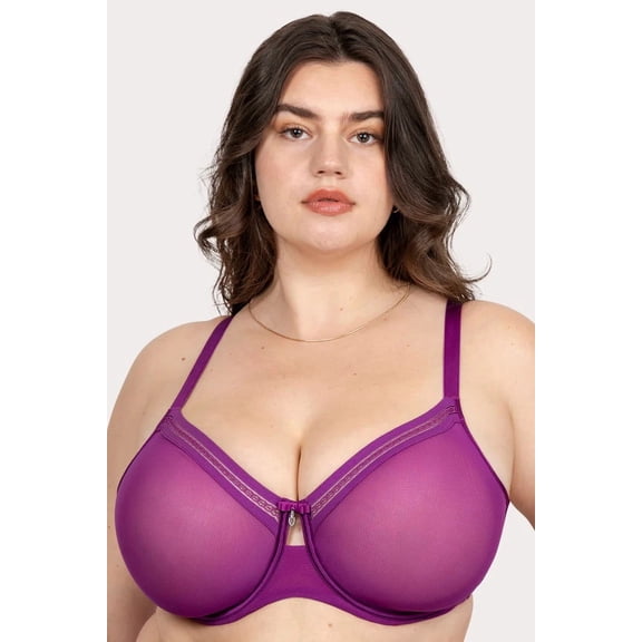 Curvy Couture Sheer Mesh Full Coverage Unlined Underwire Bra 1634