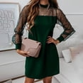 thumbnail image 2 of Vestido de color sólido para mujer de moda Perspectiva de malla transparente Vestidos de cuello alto de manga larga Pompotops  hdfakjf2200, 2 of 8
