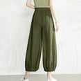 thumbnail image 6 of Olyvenn Women's Summer Casual Slim High Elastic Waist Full Length Long Pants Solid Color Sports Active Cotton And Linen Pants Female Fashion Army Green 12, 6 of 7