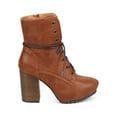 thumbnail image 2 of Qupid DB46 Women Leatherette Almond Toe Block Heel Lace Up Military Boot, 2 of 6