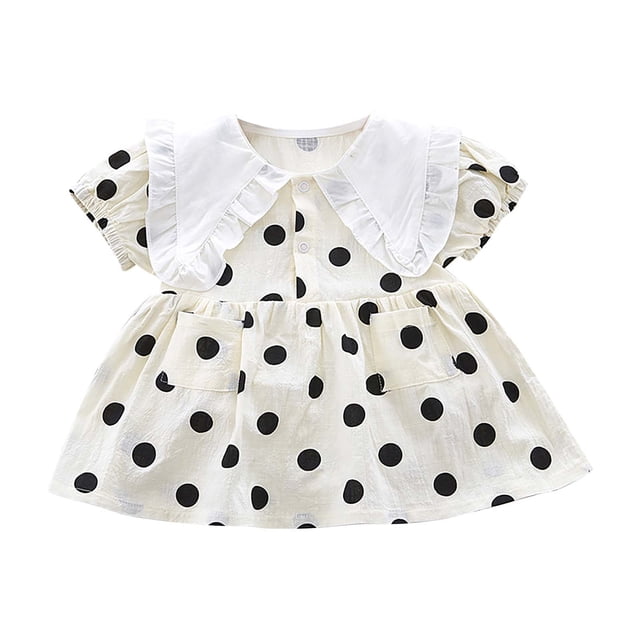 HBFAGFB Robes d'Été pour Fille 2024 Robe Mignonne à Manches Bouffantes avec Col à Revers Taille 73