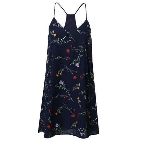 Mini Chiffon Cocktail - FashionOutfit Women's Summer Floral Strappy Lined Chiffon Mini Slip Cocktail Dress