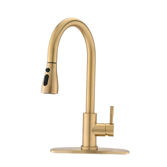 Izzovium Pull Down Kitchen Faucet with Sprayer, 3-Function Stainless Steel Brushed Gold Faucet, 16.14" Height, 1.8GPM Flow Rate, 360° Swivel Spout