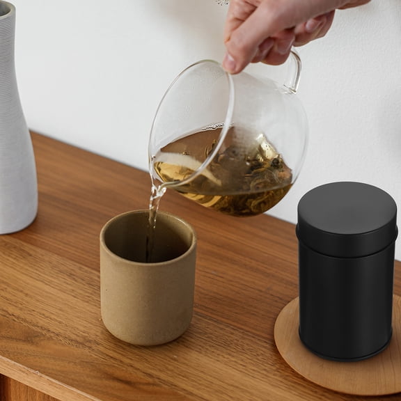 PTOOTP Airtight Black Tin Tea Canisters 2-Pack for Loose Leaf Tea Storage, Reusable and Containers