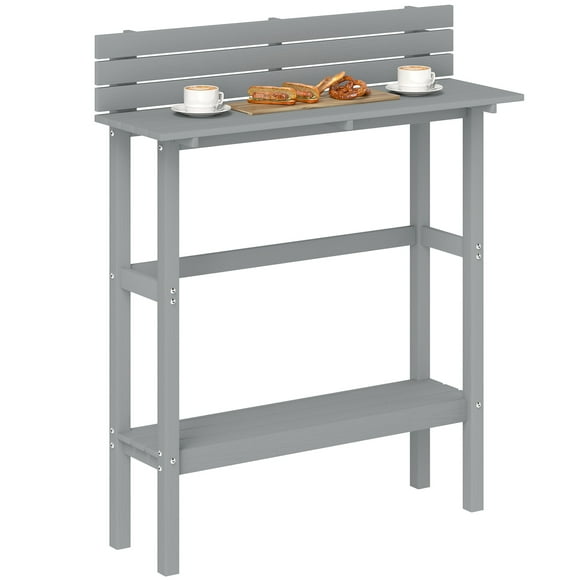 Outsunny Outdoor Bar Table with Built-in Footrest, Slatted Top, Grey