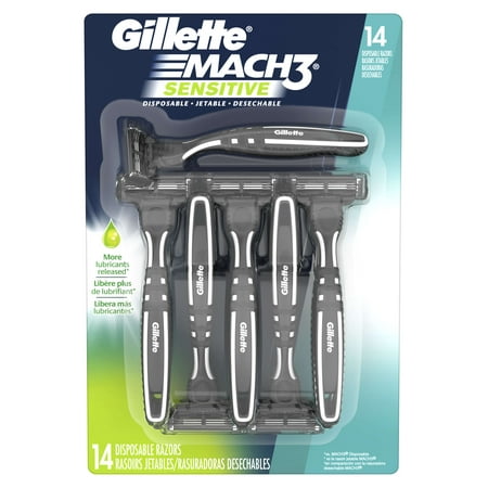 Gillette Mach3 Sensitive Mens Disposable Razors, 14 Count