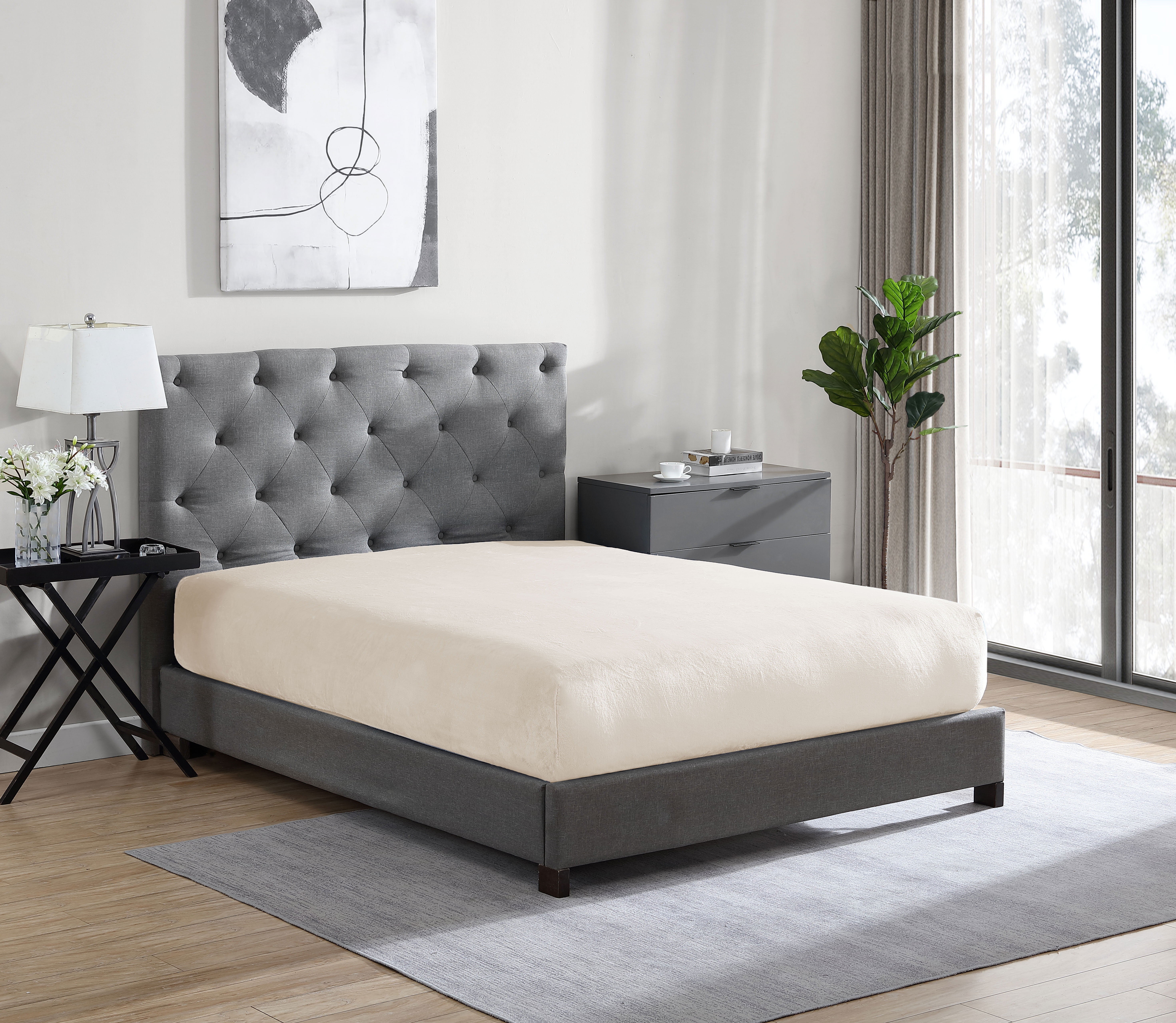 Swift Home Luxury 1 Piece Flannel Plush Fur Fitted Sheet, Ultra-Soft, Deep Pocket Fit, All Season Warmth, Twin Size, Cream