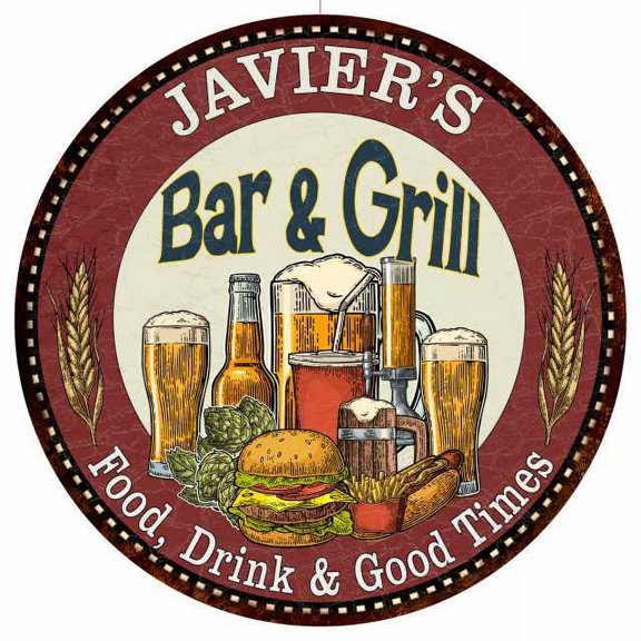 JAVIER'S Bar and Grill 14" Round Metal Sign Kitchen Wall Decor 100140020298
