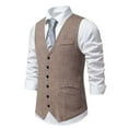 thumbnail image 2 of YLSDL Men's Single Breasted V-Neck Waistcoat Slim Fit Casual Button Down Business Dress Vest Herringbone Tweed Vest Khaki XXL, 2 of 8