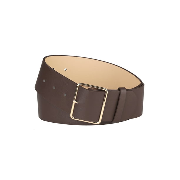 Cinturones de cuero PU INSPIRE CHIC para mujeres con hebilla de pin de metal de 2 pulgadas de ancho para pantalones de vestir Café Claro