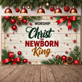 thumbnail image 5 of Red Decorative Christmas Banner Gold Stars Nativity Display Pine Branches Red Bows Christ Backdrop for Church Events Family Gatherings Christmas Parties, 5 of 9