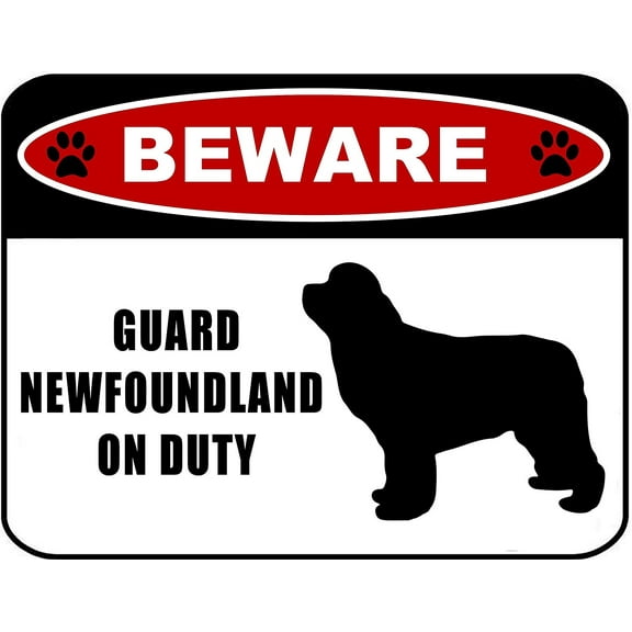 Beware Guard Newfoundland (silhouette) on Duty 11.5 inch x 9 inch Laminated Dog Sign