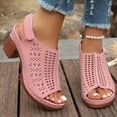 thumbnail image 4 of Hurxie Platform Sandals for Women Sling Wedge Sandals Hollow-Out Low Heel Open Toe Ankle Boots Cutout Shoes Slingback Sandals Pink 37, 4 of 7