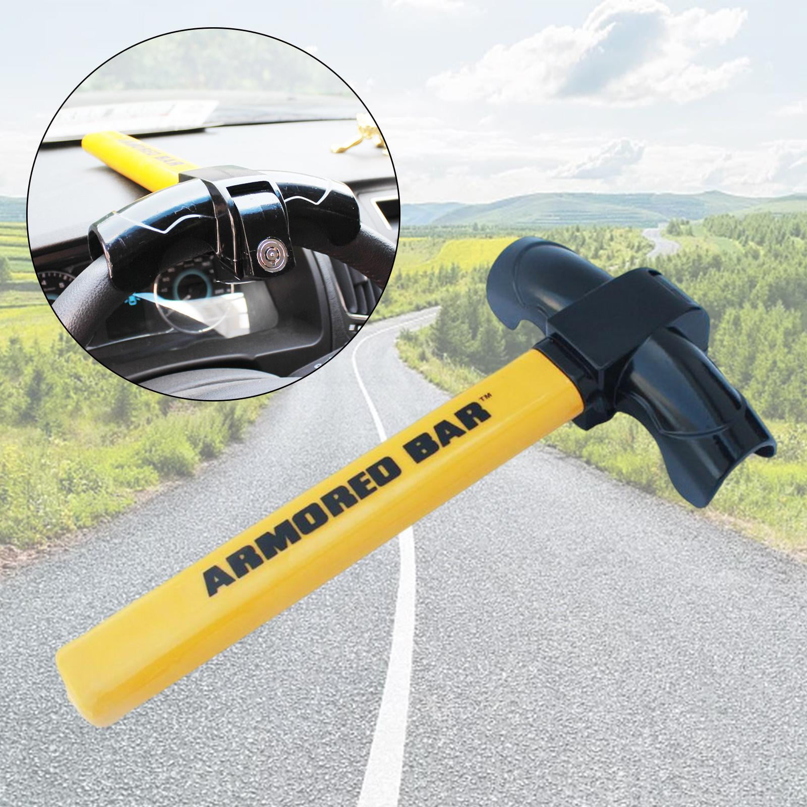 Wzmzjy Automobile Steering Wheel Lock with 2Pcs Keys Durable Stainless Steel Anti Theft