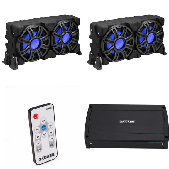 Kicker (2) 51MWLE104 - MWE 10-Inch Loaded Premium Marine Sub Encl w/ Passive Radiator 4ohm & 48KXMA9005 Marine Amp Bundle ( Includes LED Remote )