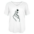 thumbnail image 4 of Pompotops Mode Femmes T-shirt à Manches Courtes Col en V Imprimé Cœur Blouse Décontractée Ample, 4 of 4
