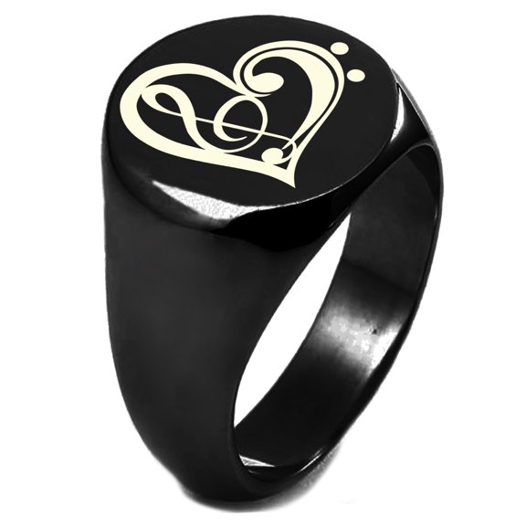 Sterling Silver Treble Bass Clef Heart Engraved Round Flat Top Polished Ring