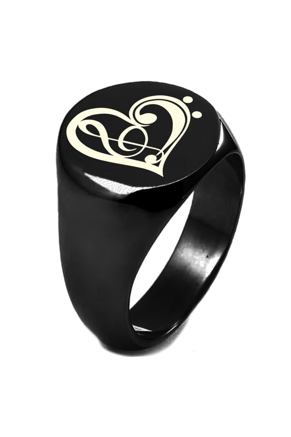 Sterling Silver Treble Bass Clef Heart Engraved Round Flat Top Polished Ring