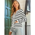 thumbnail image 3 of Women's Striped Cardigan Sweater Trendy Long Sleeve Button Down Crew neck Cardigans, 3 of 5