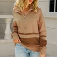 thumbnail image 3 of Defitshape Women's Quarter Zip Pullover Soft V Neck Knit Sweater Fashion Grunge Knitted Loose Fit Long Sleeve Knitwear Warm Fall Top Khaki Medium, 3 of 5