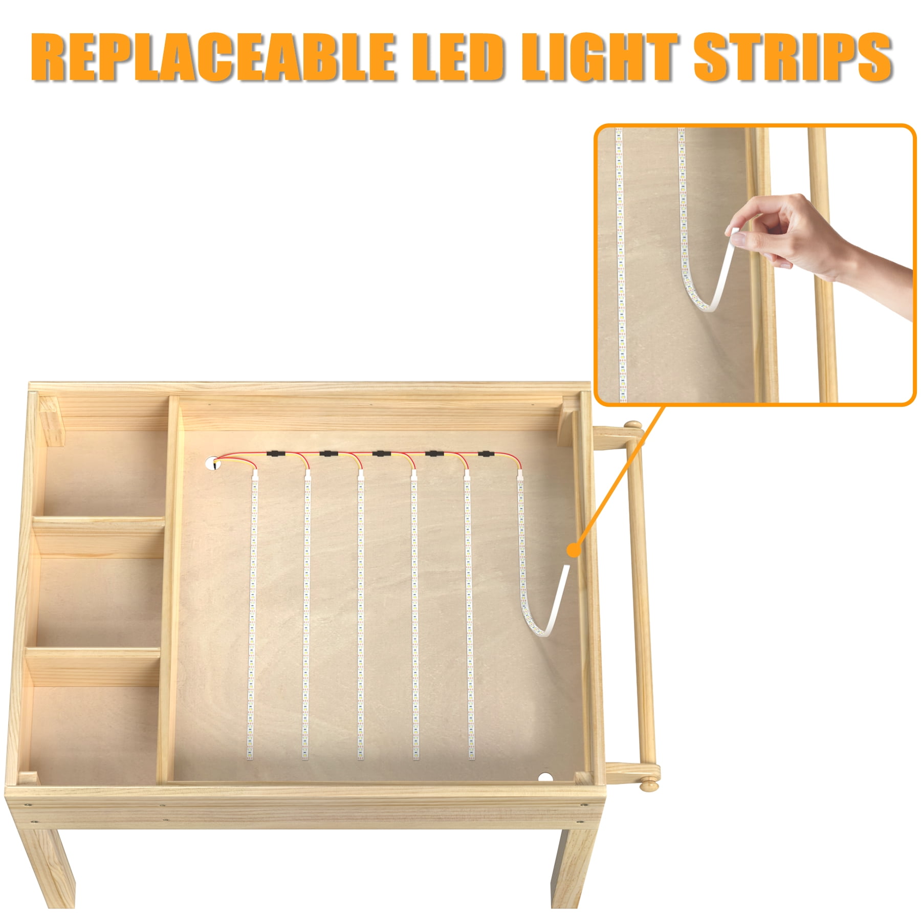 GDLF Light Table for Kids, 3-in-1 Kids Activity Table with Storage, LED Sensory, Building Brick & Art Table with Paper Roll Holder for Ages 3+