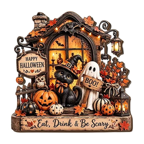 Home Decor with Halloween Figurines, Wooden Desk Decor for Living Room, Vintage Halloween Ornaments, Nightmare Before Christmas Decor