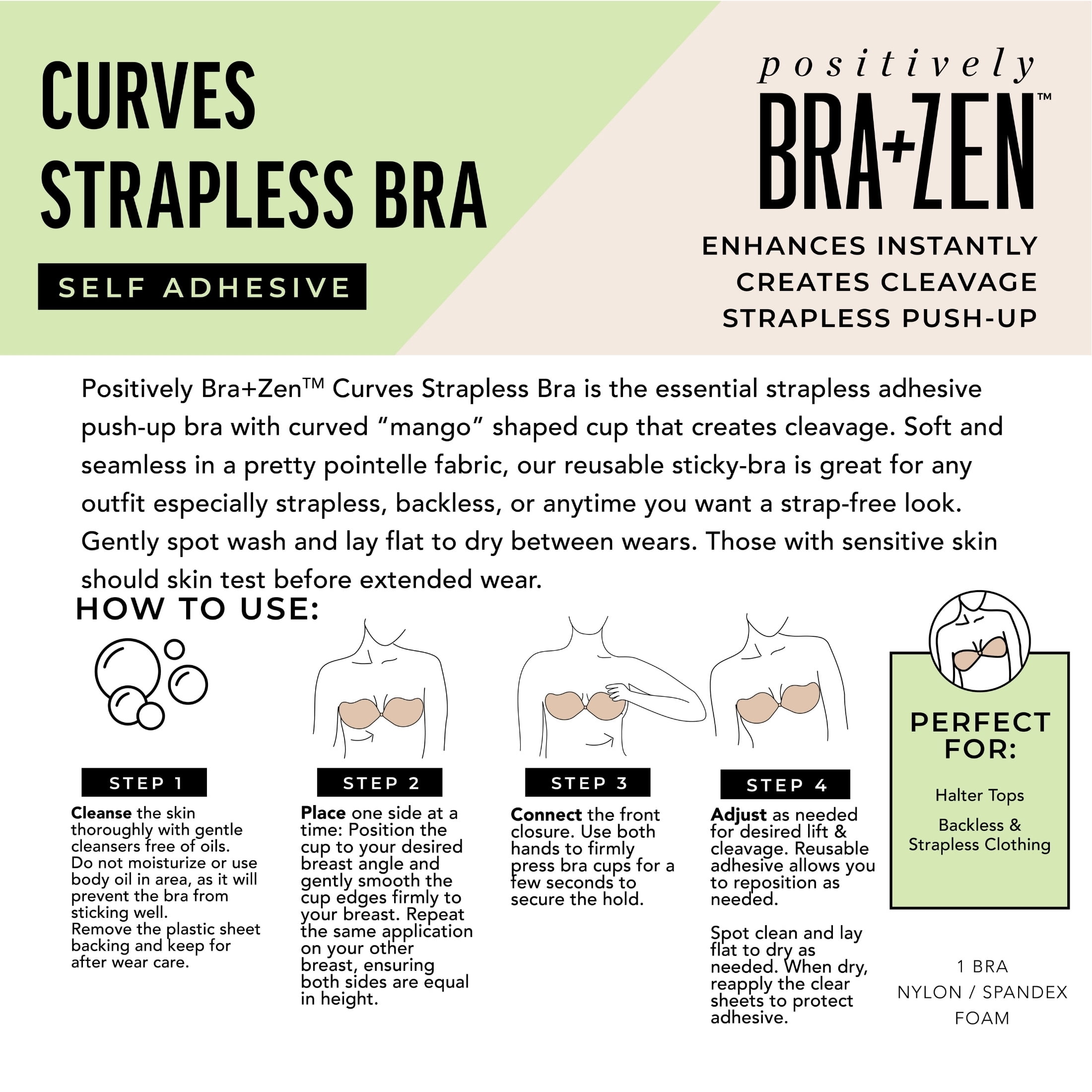 Positively BRA+ZEN Women's Push-Up Adhesive Strapless Backless Bra Size A-C