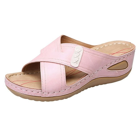 

Honeeladyy Fashion Women s Casual Slippers Peep Toe Platform Soft Walking Shoe With Arch Support Pink Clearance under 5$