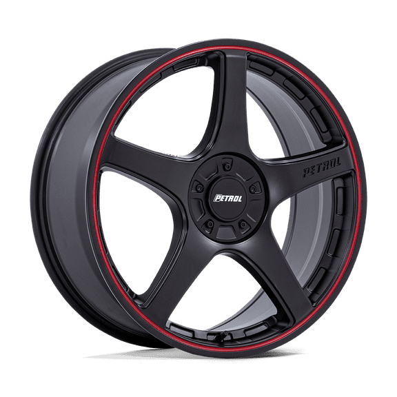 18x8 Petrol PE003 P2E Matte Black W/ Red Lip Wheel 5x110/5x115 (40mm)